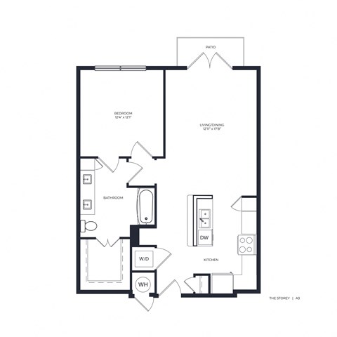 Floor plan for 1 bed, 1 bath, 784 sqft